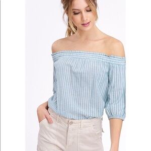 Sage Striped Off The Shoulder Top
